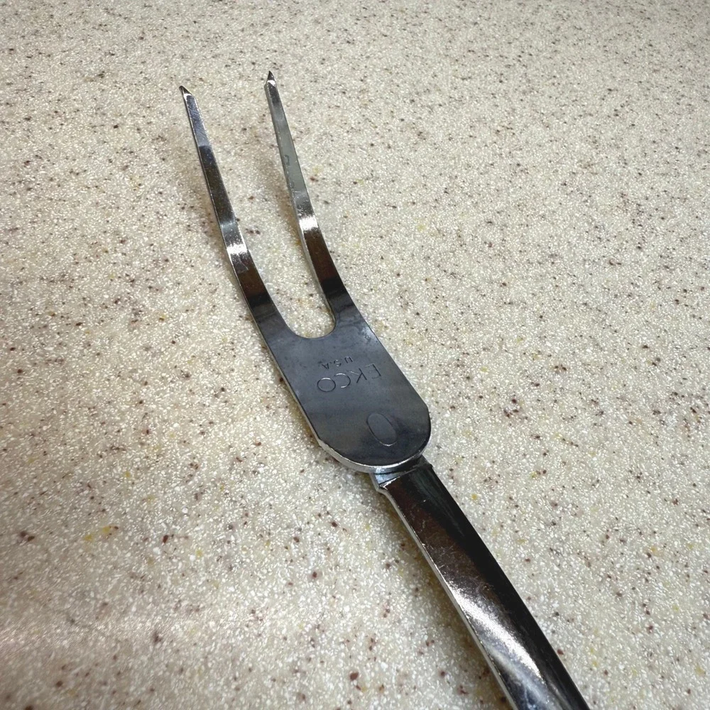 Vintage Ekco USA‎ Meat Carving Fork Stainless Steel Black Handle 2 Tine Tool